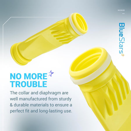 Two yellow W69698 long-life diaphragms for Zodiac Baracuda pool cleaners shown in a close-up product view.