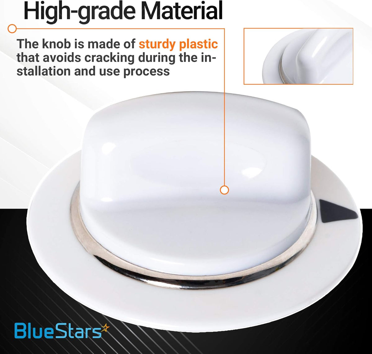 Close-up of white WE1M654 dryer timer knob with metal ring highlighting durable plastic construction.