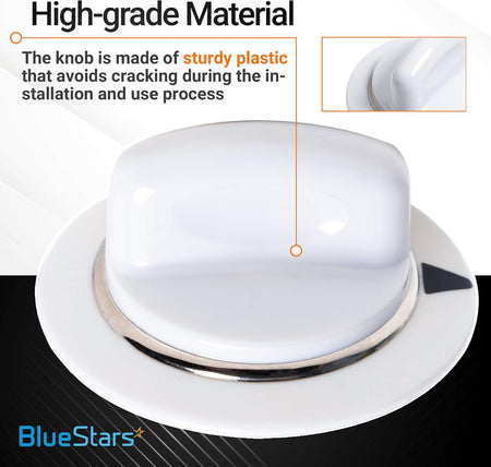 Close-up of white WE1M654 dryer timer knob with metal ring highlighting durable plastic construction.