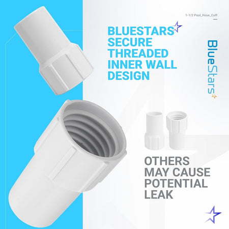 1-1/2 inch pool vacuum hose cuff showing threaded inner wall design for secure leak-proof connection.