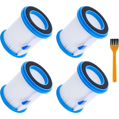 Four HEPA filters with white mesh and a cleaning brush for INSE and TMA cordless vacuum cleaners.