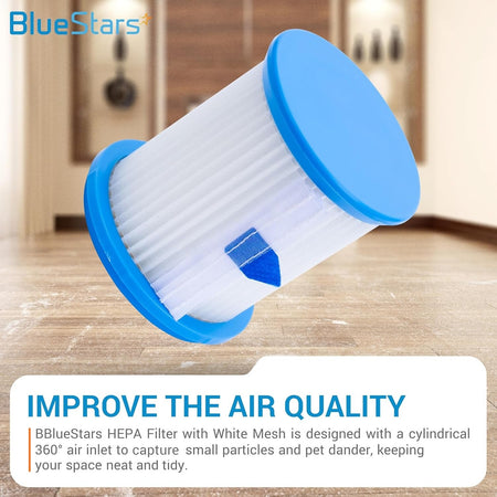 Single cylindrical HEPA filter with white mesh for INSE and TMA cordless vacuum cleaners.