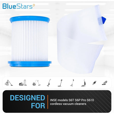 HEPA filter and white mesh wrap for INSE S6T S6P Pro S610 cordless vacuum cleaners