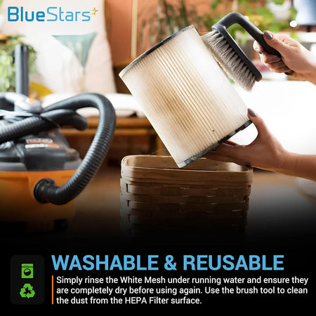 Hand cleaning a HEPA filter with a brush tool for INSE and TMA cordless vacuum cleaners.