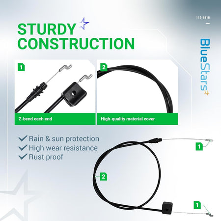 112-8818 brake cable for Toro and Lawn-Boy lawn mowers showing Z-bend ends and durable protective casing construction.
