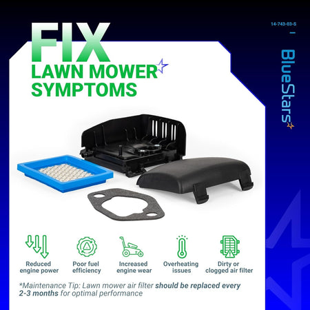 Kohler XT650 XT675 engine air filter cover, base, and cleaner kit with gasket for lawn mowers.