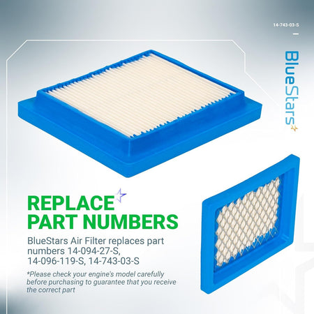 BlueStars air filter for Kohler XT650 and XT675 engines, showing top and bottom views of the pleated paper element.