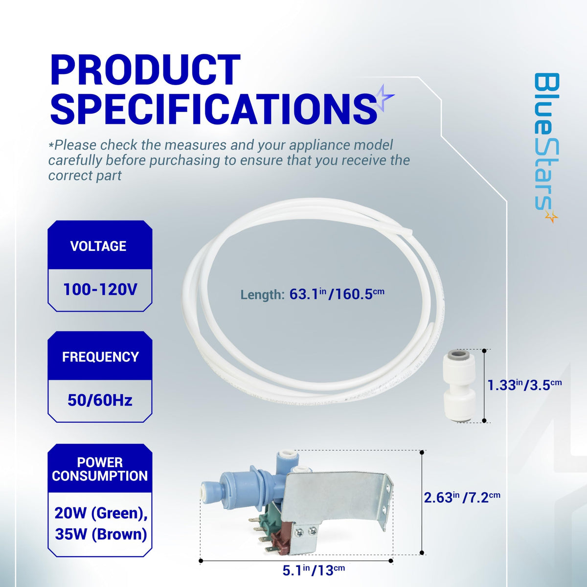 W10408179 refrigerator water inlet valve specification chart with dimensions and technical data.