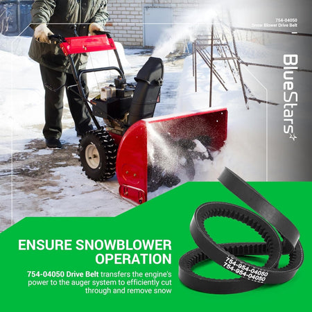 954-04050A snow thrower auger belt shown with a snow blower in operation.