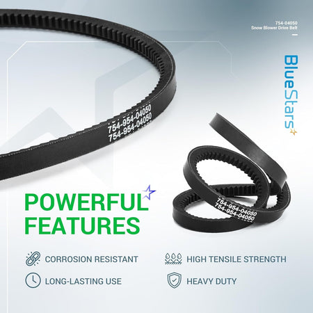 954-04050A snow thrower auger belt with heavy-duty ribbed design and printed part numbers.