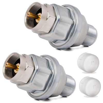 Two F273699 propane fuel filters for Mr. Heater portable heaters with protective caps.