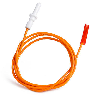 DG94-00540A surface burner igniter spark electrode with orange wire and red connector for Samsung gas range.