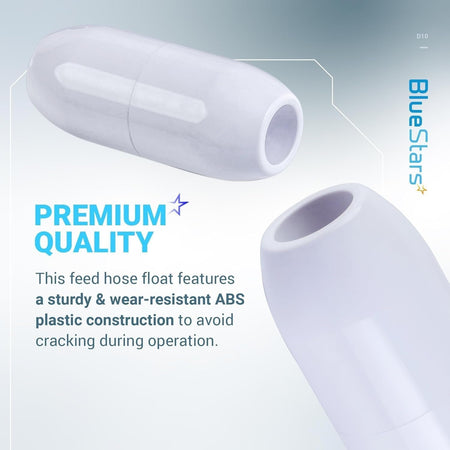 Close-up of D10 pool cleaner feed hose float replacement made of durable white ABS plastic.