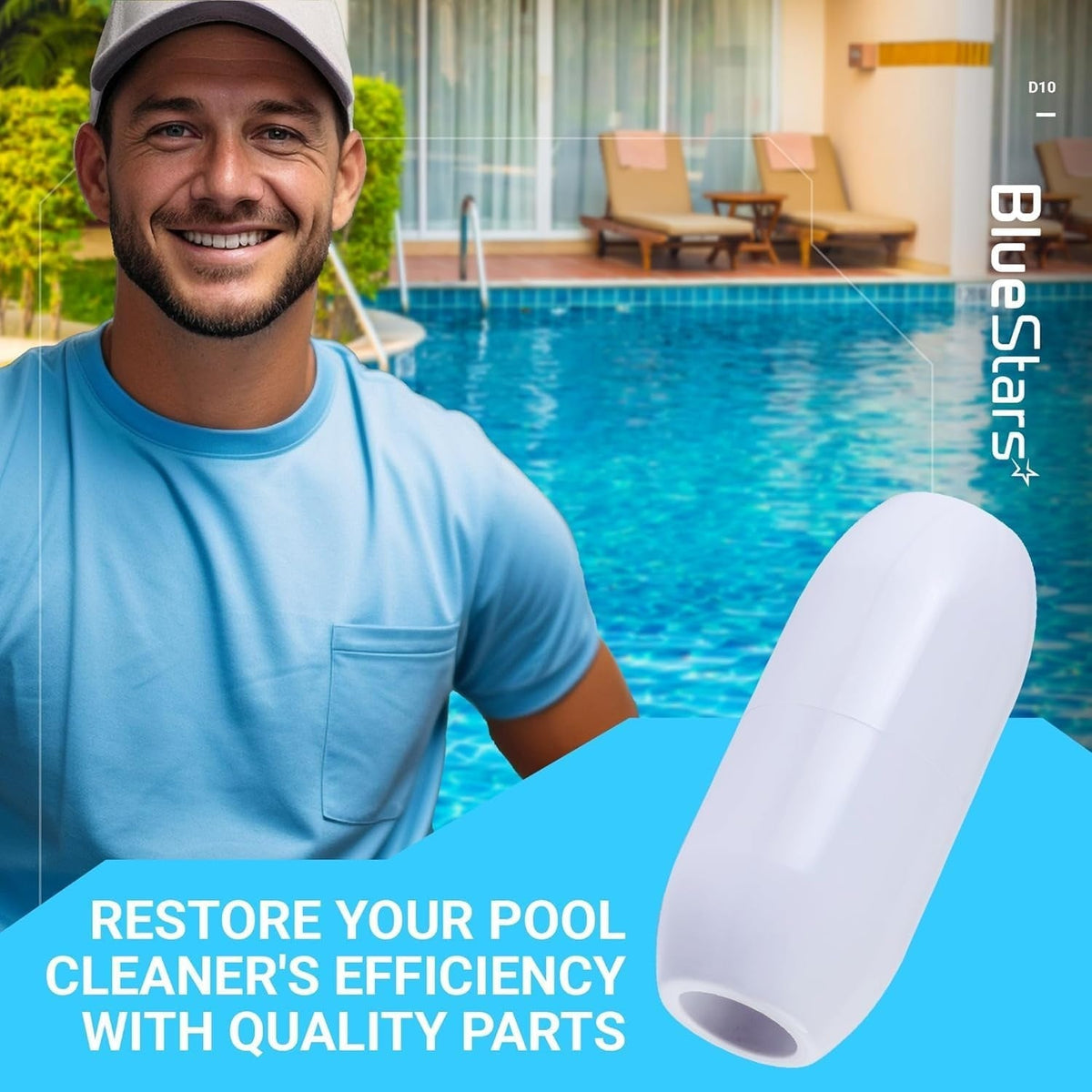 Close-up of a single D10 white feed hose float replacement for Zodiac Polaris pool cleaners.