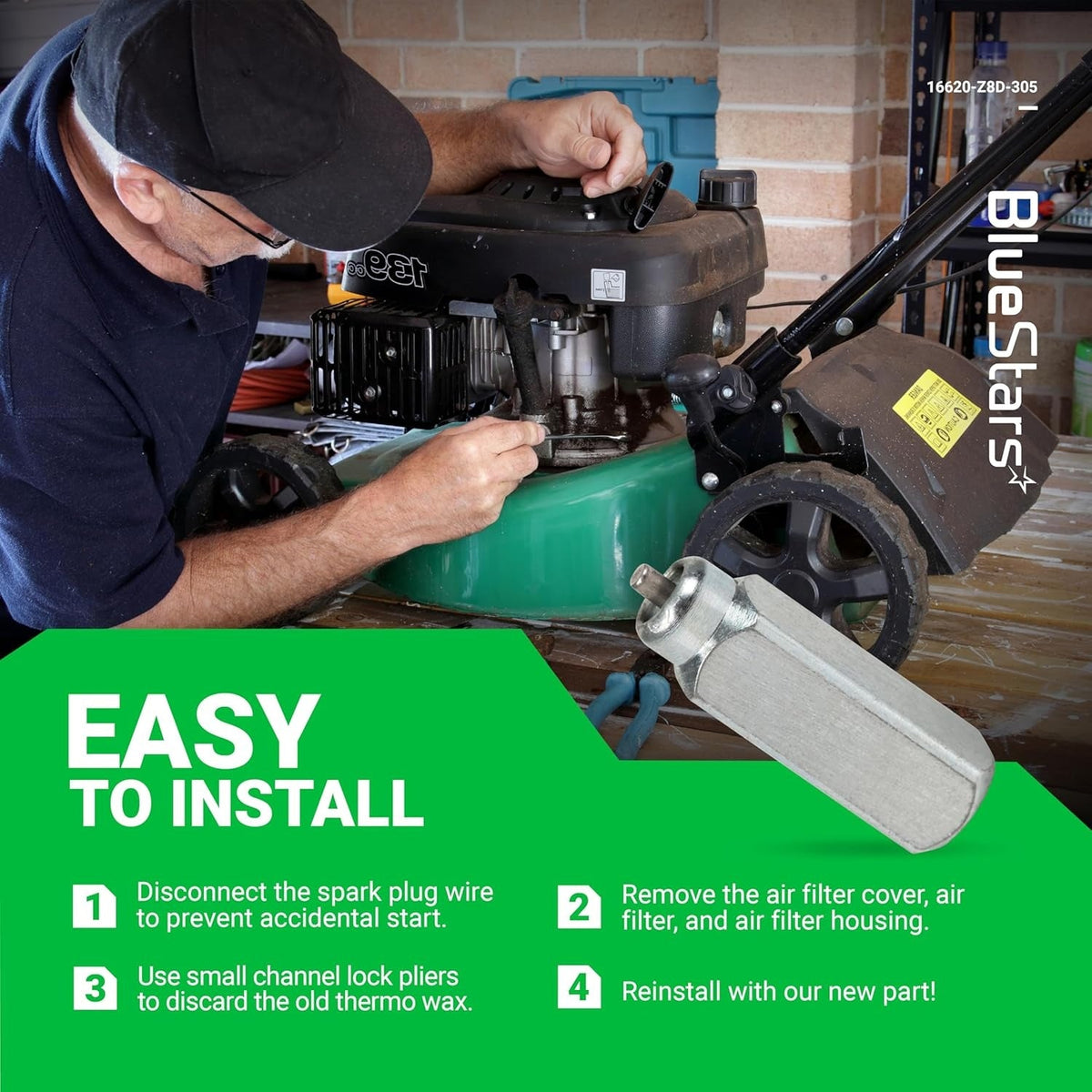 Installation guide for 16620-Z8D-305 Thermowax Assembly on a Honda lawn mower engine.