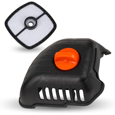Air filter cover with orange thumbscrew and replacement air filter for Echo SRM-225 trimmers.
