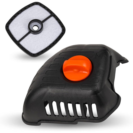 Air filter cover with orange thumbscrew and replacement air filter for Echo SRM-225 trimmers.