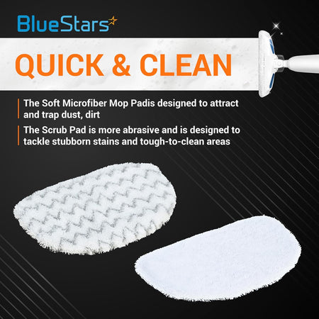 Infographic showing soft microfiber and abrasive scrub mop pads for Bissell Powerfresh steam mops.