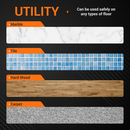 Infographic showing Bissell Powerfresh mop pads are safe for use on marble, tile, hardwood, and carpet floors.