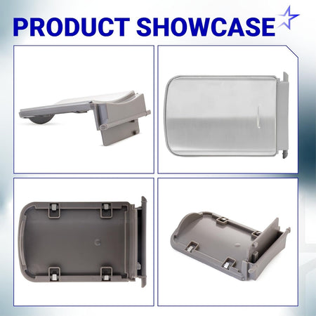 Multi-angle view of Samsung refrigerator dispenser lever assembly DA97-11867A showing front, back, and side profiles.
