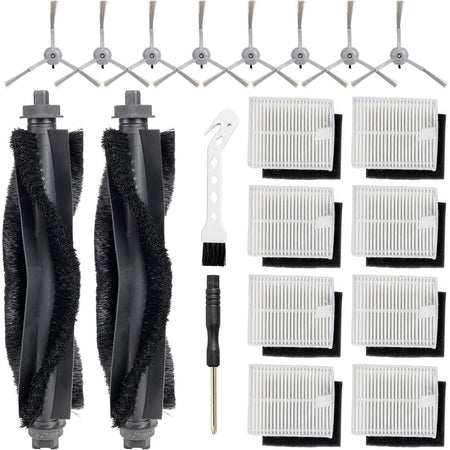 20-Pack Replacement Parts Kit for eufy L50 L60 Robot Vacuums shows 8 side brushes, 2 rollers, 8 filters, brush and screwdrive