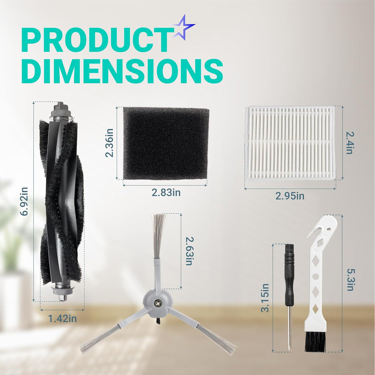 20-Pack Replacement Parts Kit for eufy L50 L60 Robot Vacuums, product dimensions diagram