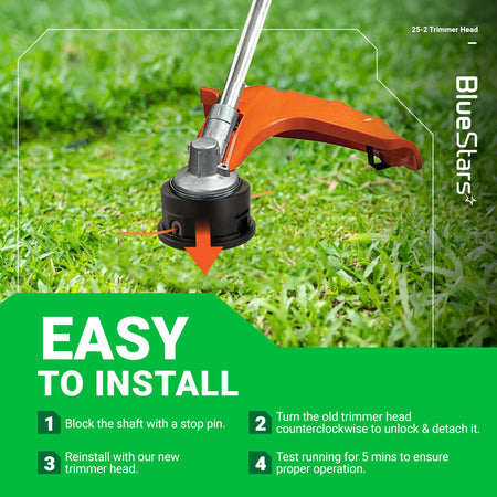Instructional graphic showing the installation process for a 25-2 trimmer head on a Stihl grass trimmer.
