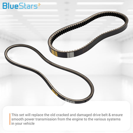 Replacement drive belt 1016203 and starter generator belt 101916701 set for golf cart engine power transmission.