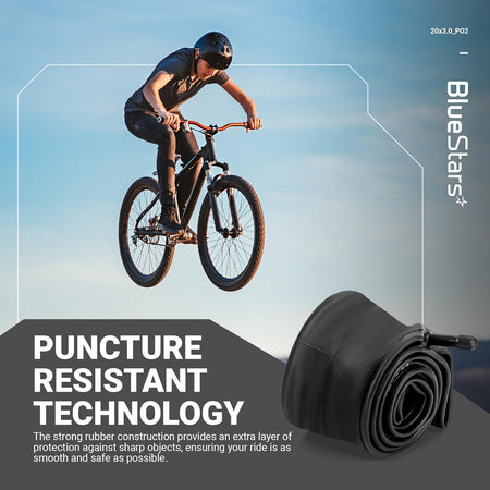 Folded 20x3.0 inch puncture-resistant bike inner tube with valve stem.