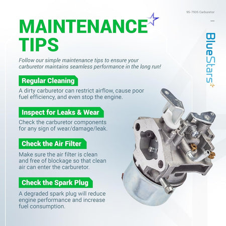 95-7935 carburetor maintenance tips infographic for Toro and Suzuki snowblower engines.
