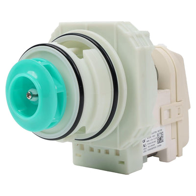 Replacement dishwasher pump and motor assembly with green impeller for Frigidaire and IKEA appliances.