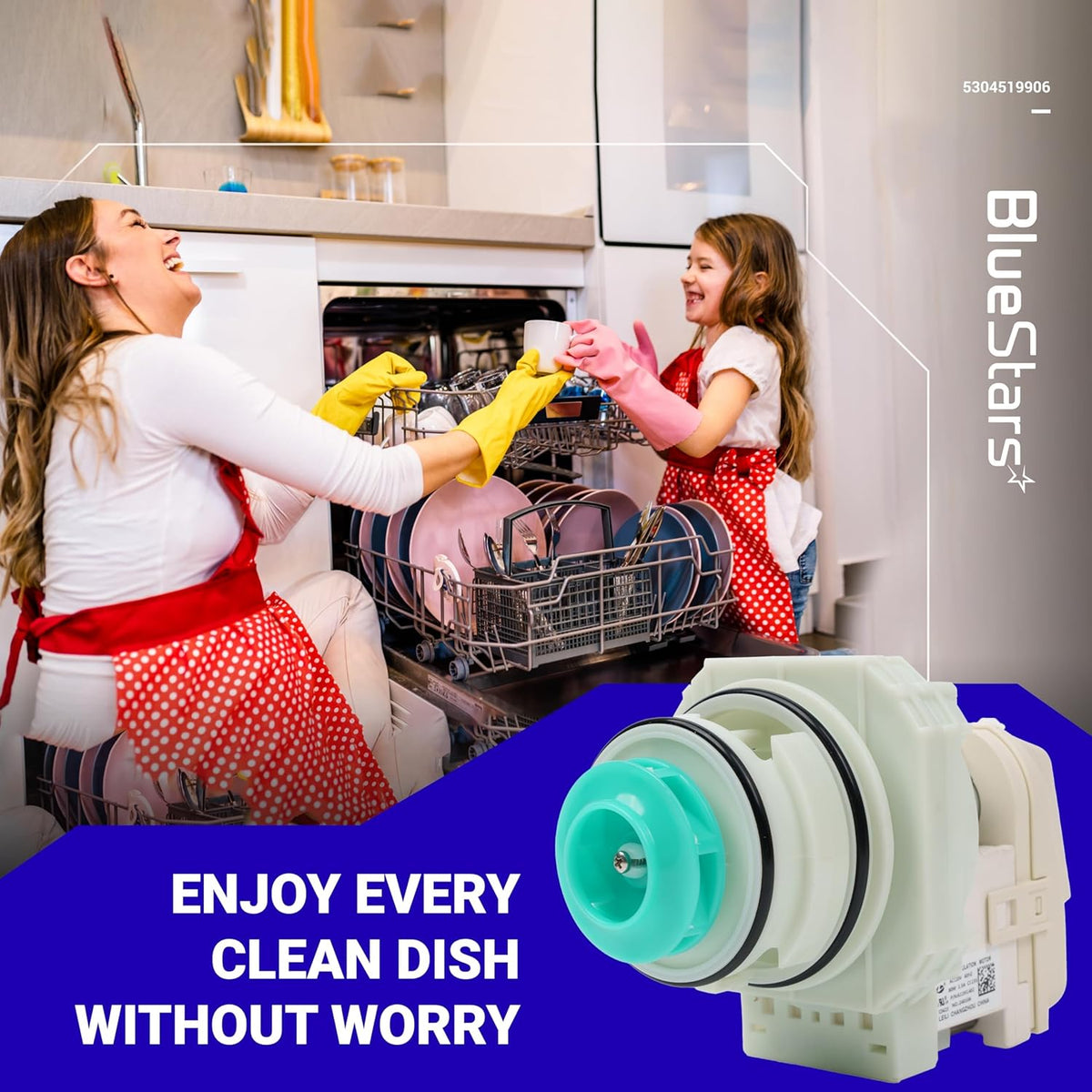 5304519906 dishwasher pump and motor assembly replacement part for Frigidaire and IKEA dishwashers.