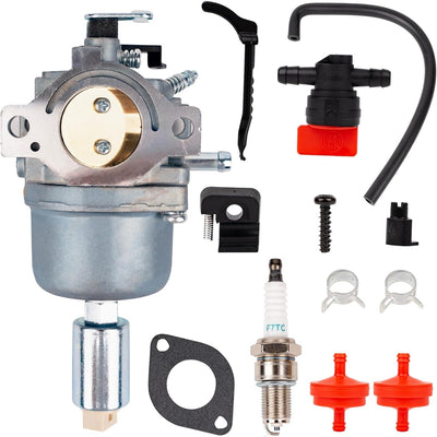 594593 carburetor replacement kit with fuel filter, spark plug, gasket, and fuel line for John Deere lawn tractors.