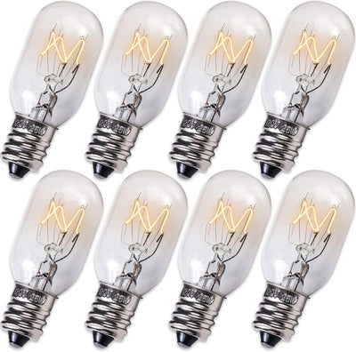 Set of eight E12 T20 25W incandescent salt lamp replacement bulbs with clear glass and visible filaments.