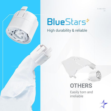Comparison graphic showing BlueStars 9-100-1021 all-purpose pool cleaner bag durability versus standard bags.
