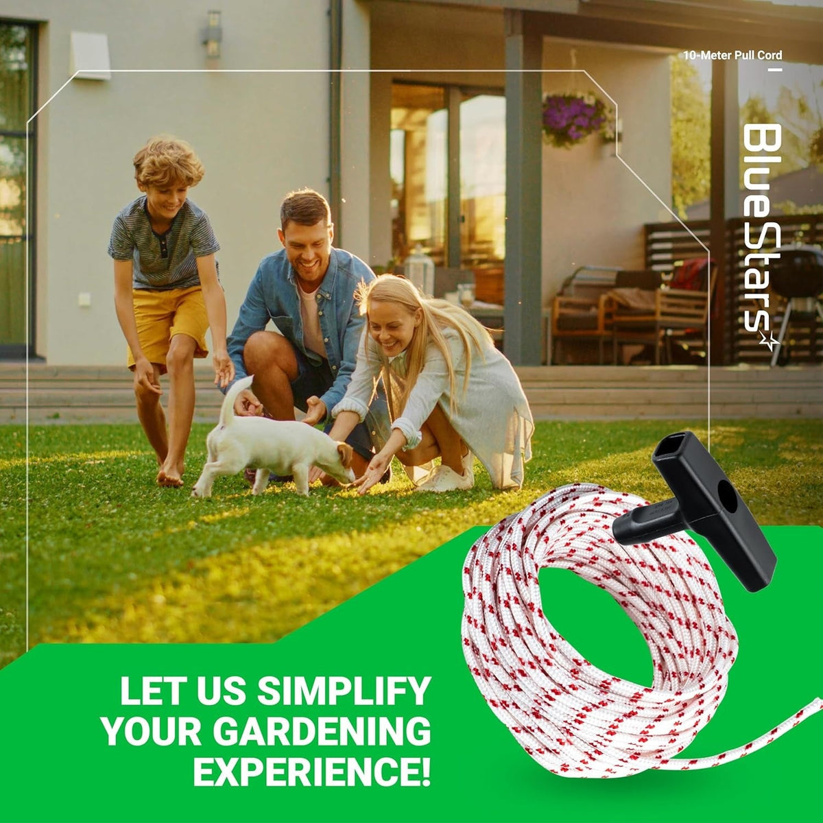 10-meter recoil starter rope with pull handle for lawn mower and chainsaw engines.