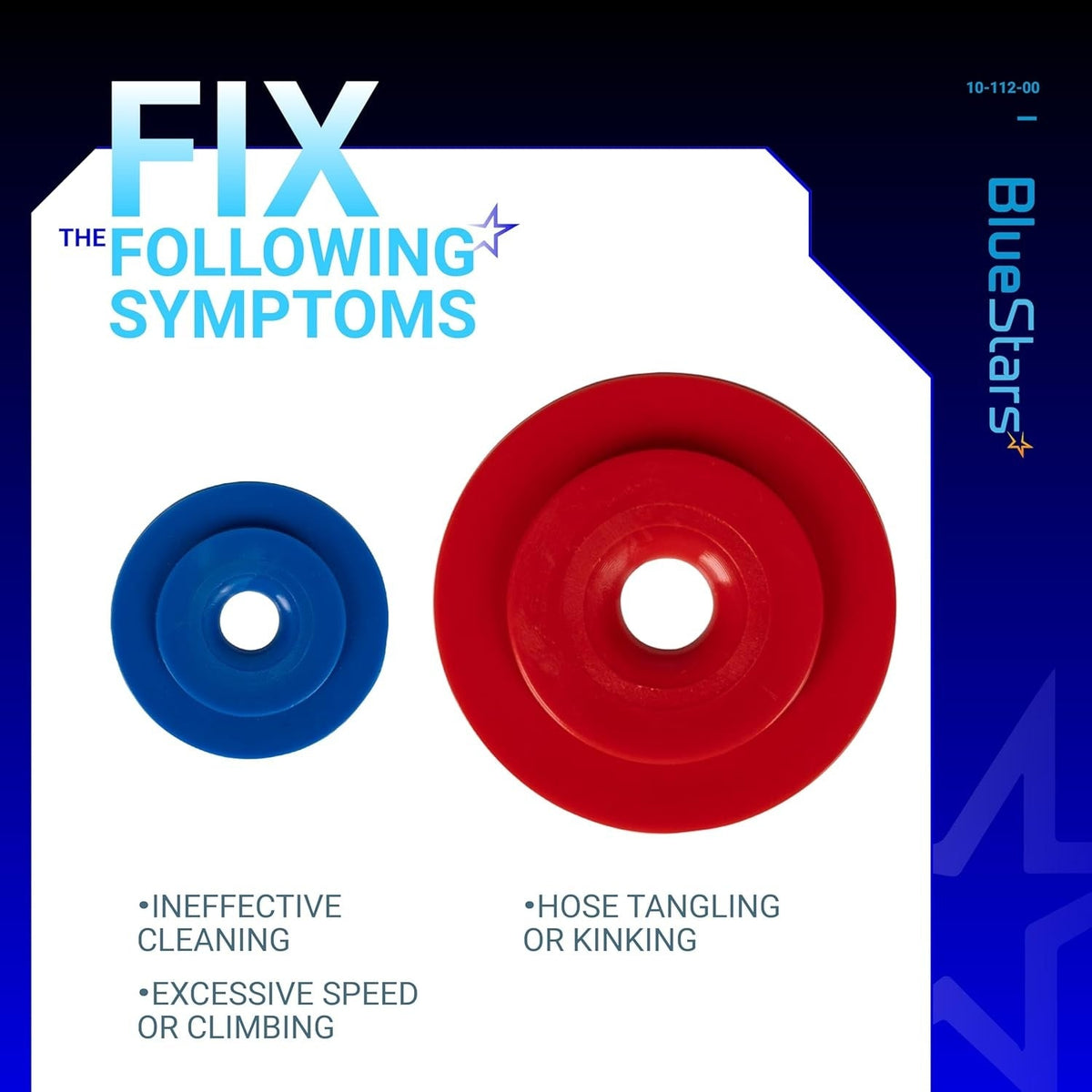 Blue and red pool cleaner UWF restrictor disks for fixing cleaning and hose performance issues.