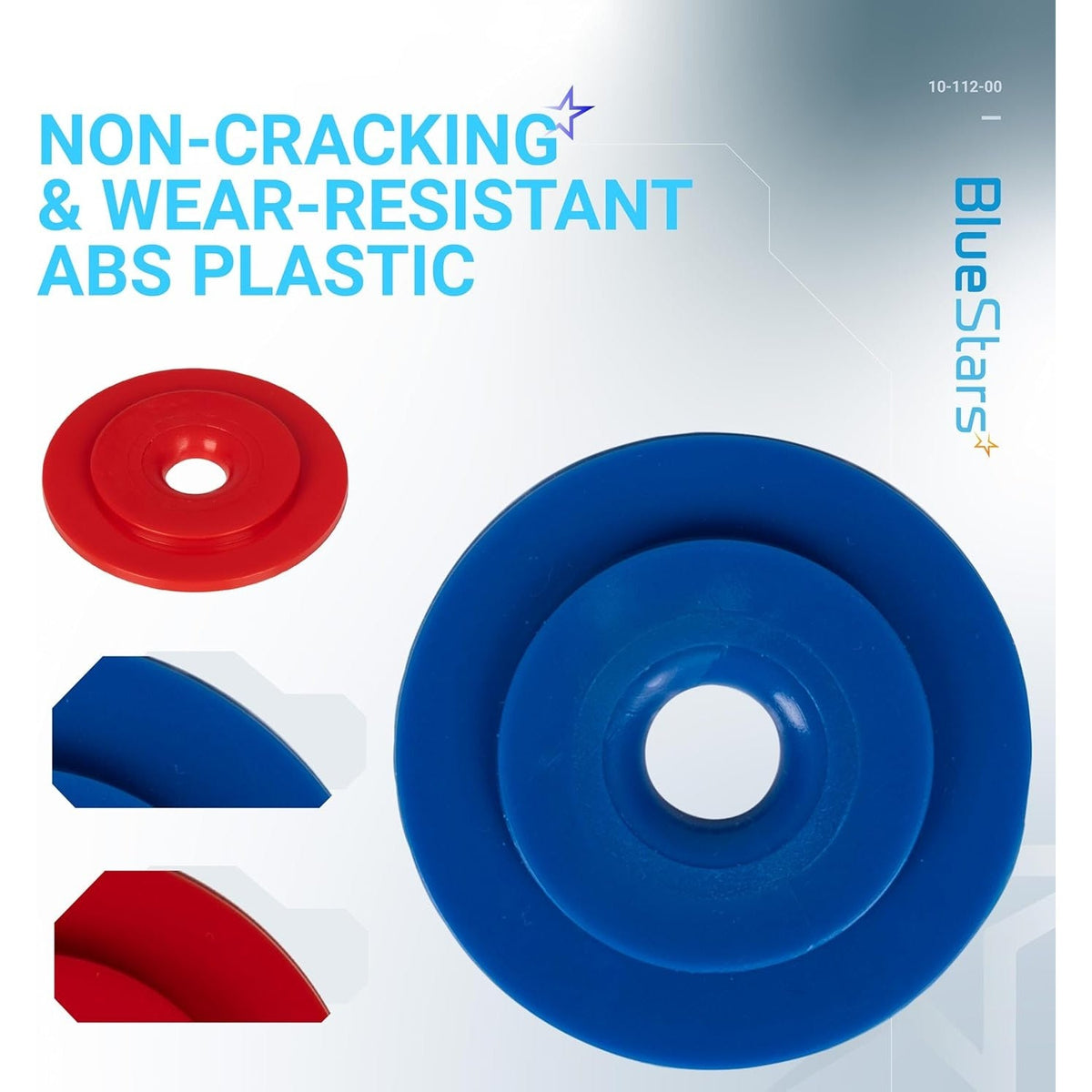 Red and blue pool cleaner UWF restrictor disks made of durable ABS plastic.