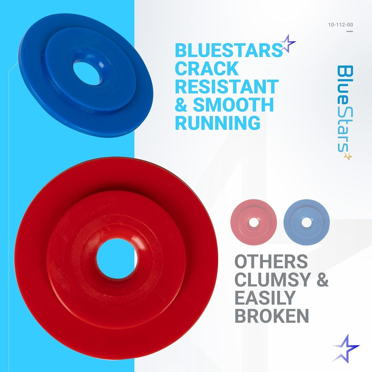 Red and blue pool cleaner UWF restrictor disks shown in a comparative product quality graphic.