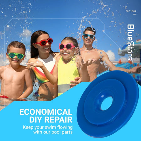 Blue pool cleaner UWF restrictor disk replacement part for swimming pool maintenance.