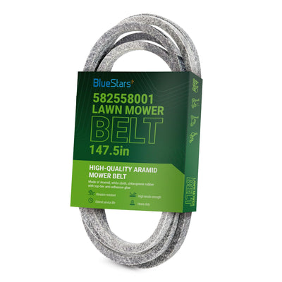582558001 replacement deck belt for 48-inch Husqvarna, RedMax, and Jonsered zero-turn mowers in retail packaging.