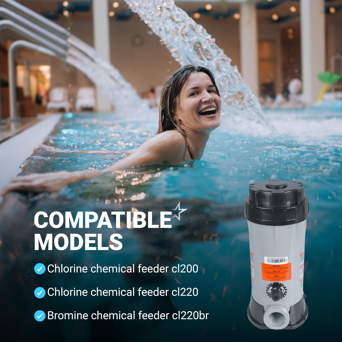 Heavy-duty ABS plastic chlorinator feeder compatible with Hayward CL200 and CL220 models.