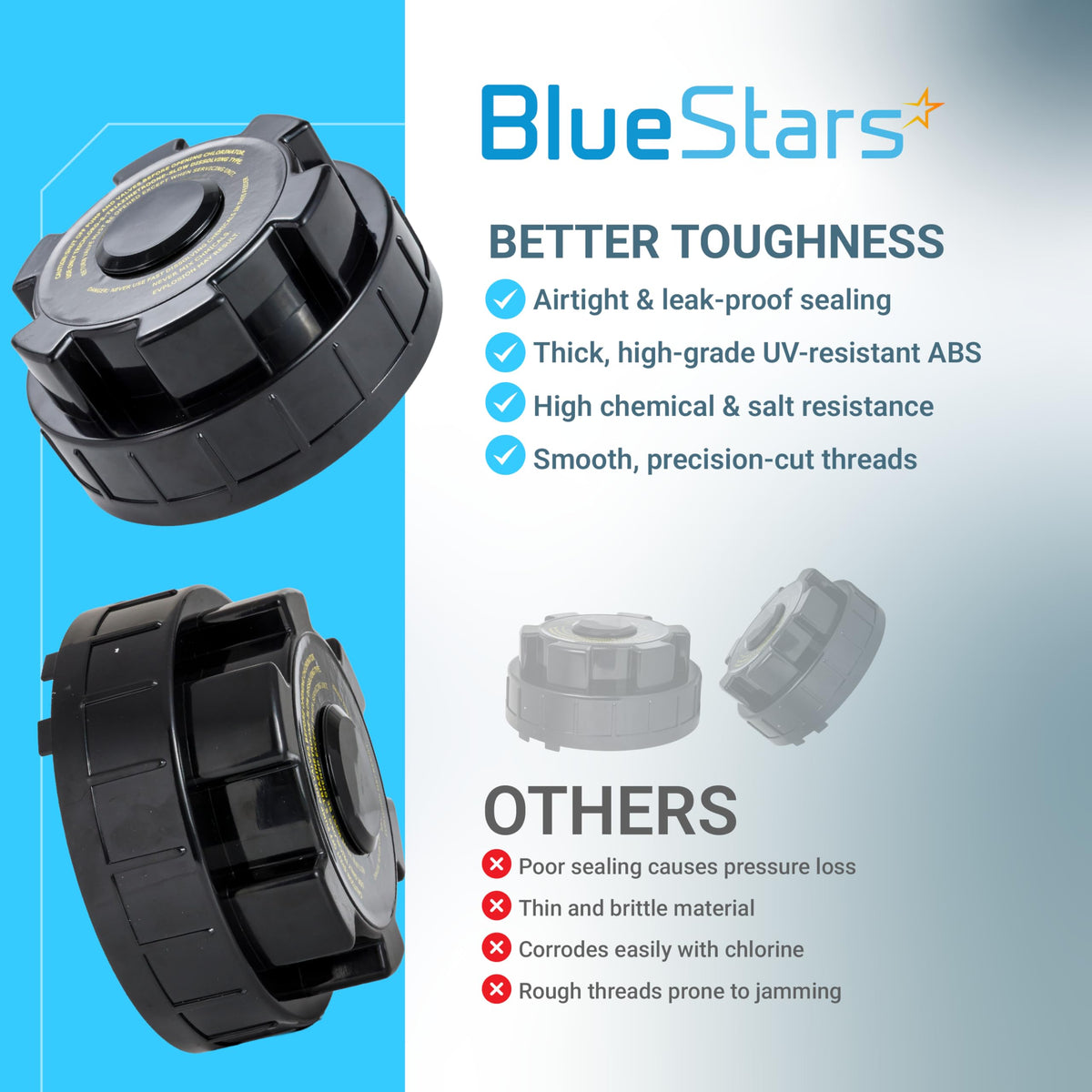 Comparison graphic showing heavy-duty ABS chlorinator cover for Hayward CL200 and CL220 feeders.