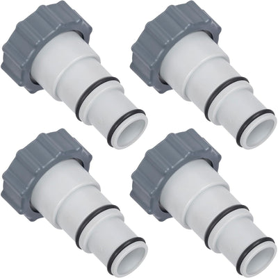 Pack of four Intex threaded hose adapters with collars for 1.5 and 1.25-inch pool pump connections.