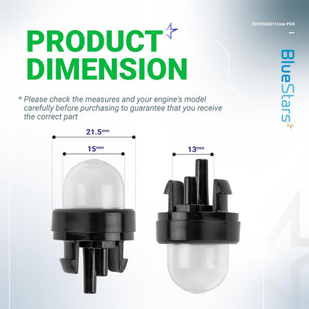 Dimensional diagram showing measurements for 503936601 primer bulb compatible with Husqvarna trimmers and chainsaws.