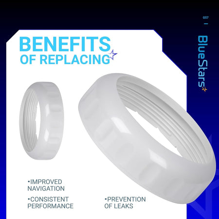 G57 white back-up valve collar replacement ring for Polaris pool cleaners shown from two angles.