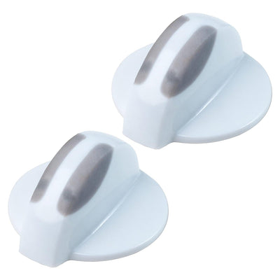Two white and grey washer/dryer selector knobs for Frigidaire, Westinghouse, and Electrolux appliances.