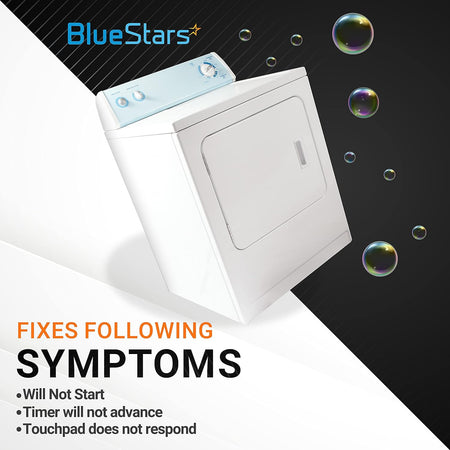 White washer and dryer unit illustrating common appliance symptoms fixed by the 134844410 selector knob replacement.