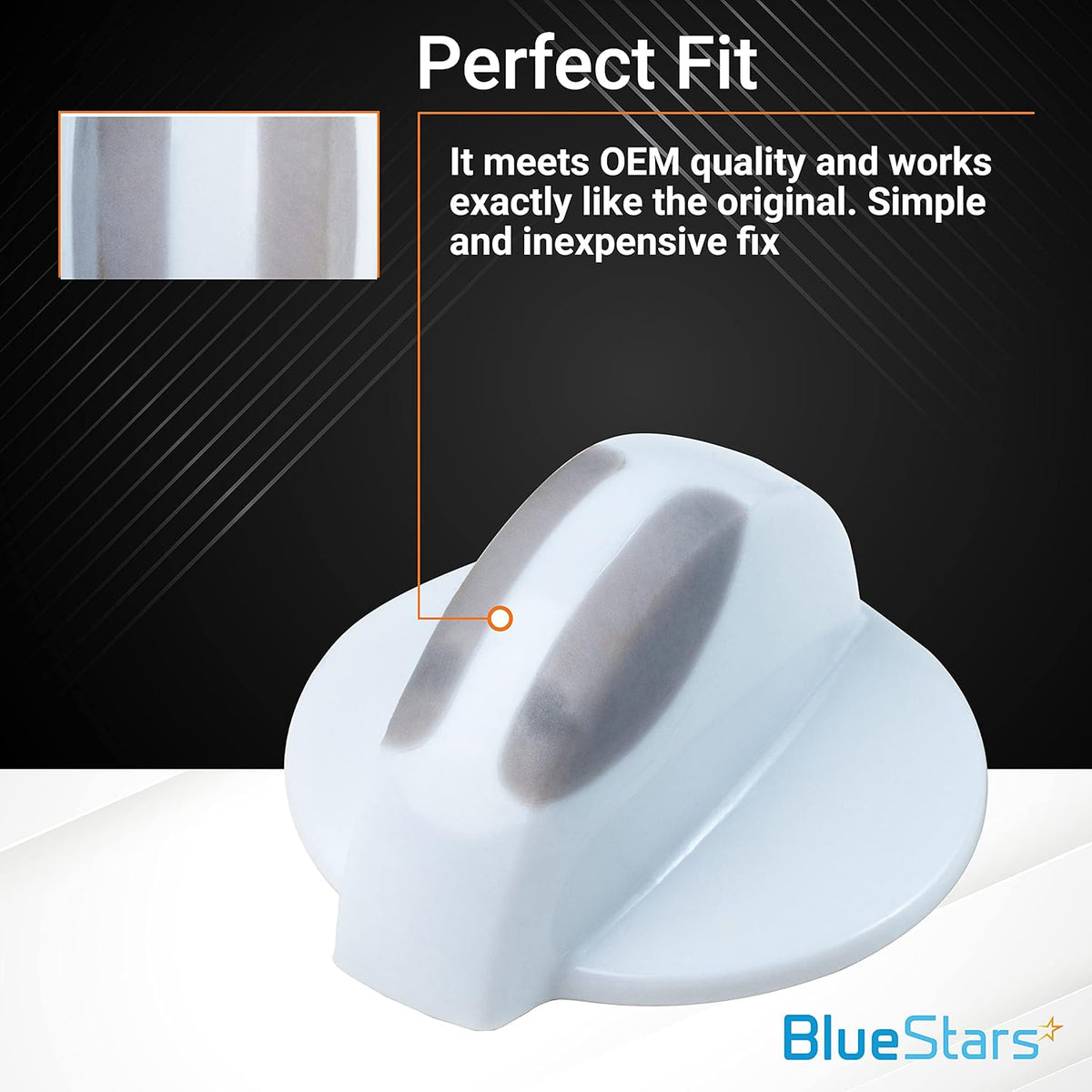 Close-up of white 134844410 washer and dryer selector knob with OEM quality design.
