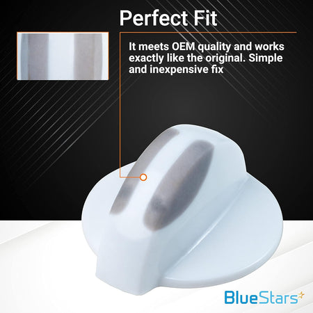 Close-up of white 134844410 washer and dryer selector knob with OEM quality design.